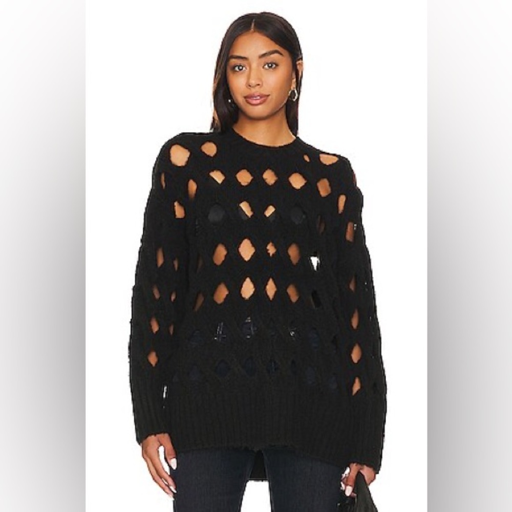 Pistola Darya Open Knit Pullover Black Oversized Sweater Size L #2090